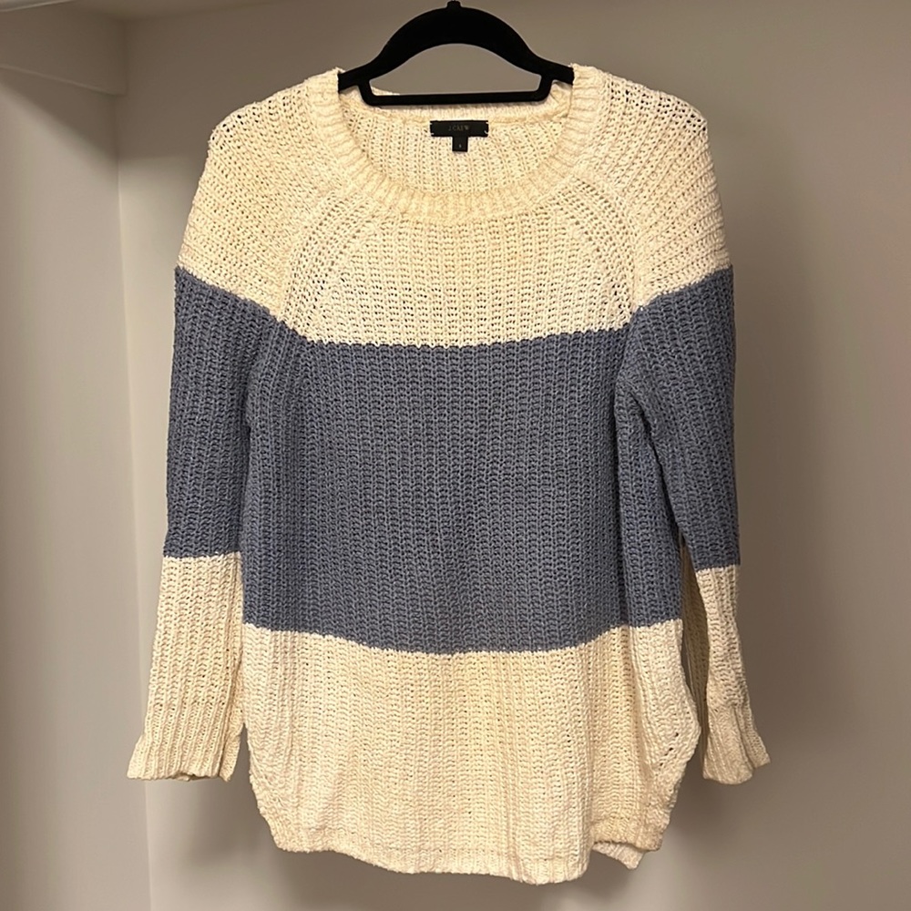 J Crew S Blue and White Colorblock Sweater